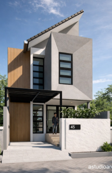 Desain Rumah Atap Miring - lahan 6x17m [kode 045]