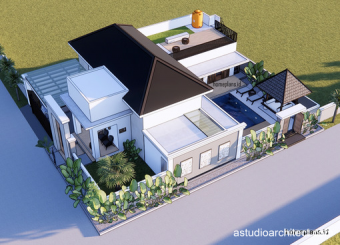 [kode 303 Rumah Villa Tropis Modern dengan Kolam Renang di Lahan 16x20 m